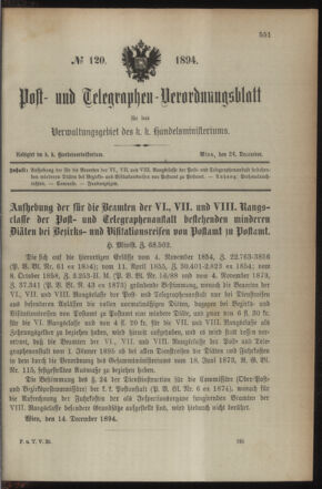 Post- und Telegraphen-Verordnungsblatt für das Verwaltungsgebiet des K.-K. Handelsministeriums 18941224 Seite: 1