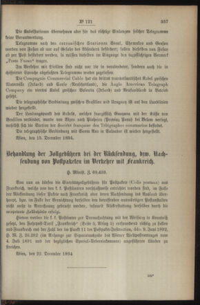 Post- und Telegraphen-Verordnungsblatt für das Verwaltungsgebiet des K.-K. Handelsministeriums 18941227 Seite: 3