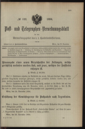 Post- und Telegraphen-Verordnungsblatt für das Verwaltungsgebiet des K.-K. Handelsministeriums