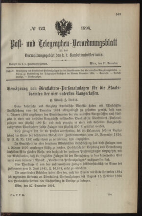 Post- und Telegraphen-Verordnungsblatt für das Verwaltungsgebiet des K.-K. Handelsministeriums 18941231 Seite: 1