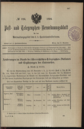 Post- und Telegraphen-Verordnungsblatt für das Verwaltungsgebiet des K.-K. Handelsministeriums 18941231 Seite: 5