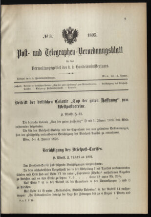 Post- und Telegraphen-Verordnungsblatt für das Verwaltungsgebiet des K.-K. Handelsministeriums 18950111 Seite: 1