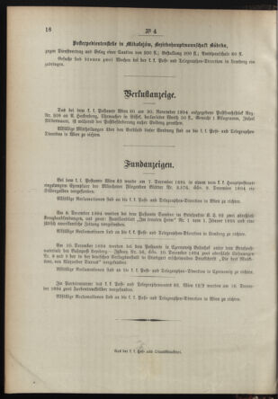 Post- und Telegraphen-Verordnungsblatt für das Verwaltungsgebiet des K.-K. Handelsministeriums 18950114 Seite: 4