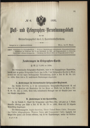 Post- und Telegraphen-Verordnungsblatt für das Verwaltungsgebiet des K.-K. Handelsministeriums 18950123 Seite: 1