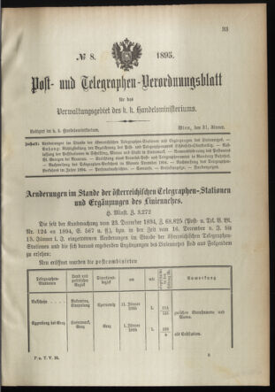 Post- und Telegraphen-Verordnungsblatt für das Verwaltungsgebiet des K.-K. Handelsministeriums 18950131 Seite: 1