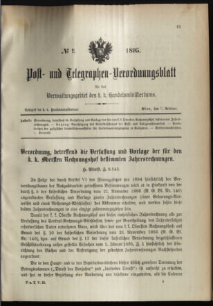 Post- und Telegraphen-Verordnungsblatt für das Verwaltungsgebiet des K.-K. Handelsministeriums 18950207 Seite: 1