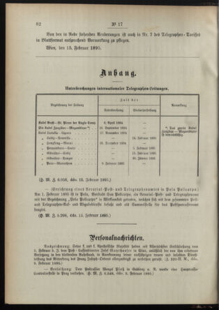 Post- und Telegraphen-Verordnungsblatt für das Verwaltungsgebiet des K.-K. Handelsministeriums 18950227 Seite: 2