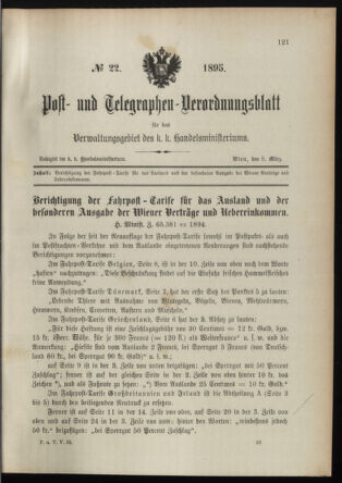 Post- und Telegraphen-Verordnungsblatt für das Verwaltungsgebiet des K.-K. Handelsministeriums 18950308 Seite: 5