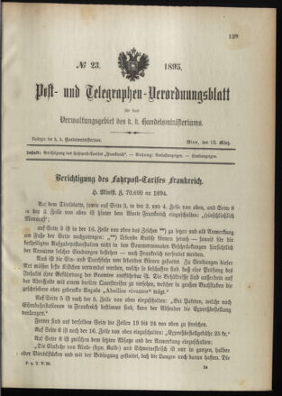 Post- und Telegraphen-Verordnungsblatt für das Verwaltungsgebiet des K.-K. Handelsministeriums 18950312 Seite: 1