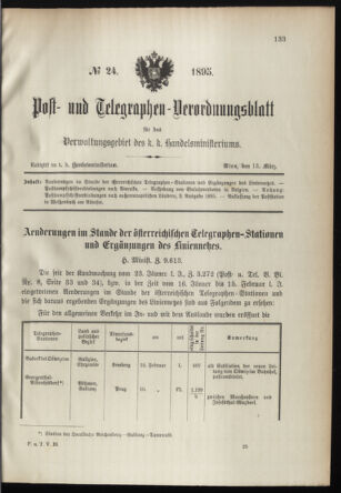 Post- und Telegraphen-Verordnungsblatt für das Verwaltungsgebiet des K.-K. Handelsministeriums 18950313 Seite: 1