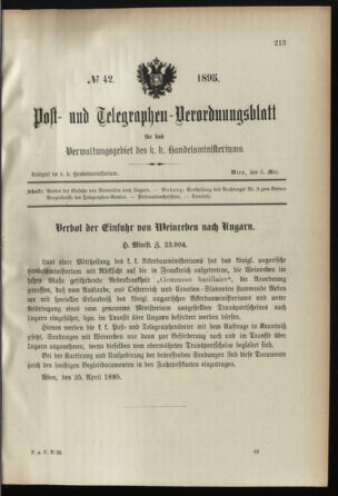 Post- und Telegraphen-Verordnungsblatt für das Verwaltungsgebiet des K.-K. Handelsministeriums 18950503 Seite: 1