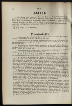 Post- und Telegraphen-Verordnungsblatt für das Verwaltungsgebiet des K.-K. Handelsministeriums 18950504 Seite: 2