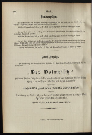 Post- und Telegraphen-Verordnungsblatt für das Verwaltungsgebiet des K.-K. Handelsministeriums 18950504 Seite: 4