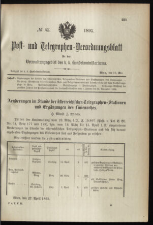 Post- und Telegraphen-Verordnungsblatt für das Verwaltungsgebiet des K.-K. Handelsministeriums 18950510 Seite: 1