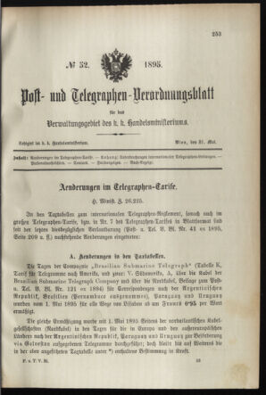 Post- und Telegraphen-Verordnungsblatt für das Verwaltungsgebiet des K.-K. Handelsministeriums 18950531 Seite: 1