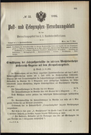 Post- und Telegraphen-Verordnungsblatt für das Verwaltungsgebiet des K.-K. Handelsministeriums 18950617 Seite: 1