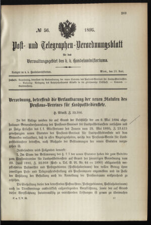 Post- und Telegraphen-Verordnungsblatt für das Verwaltungsgebiet des K.-K. Handelsministeriums 18950619 Seite: 1