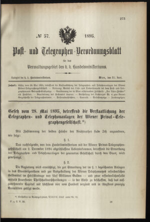 Post- und Telegraphen-Verordnungsblatt für das Verwaltungsgebiet des K.-K. Handelsministeriums 18950620 Seite: 1