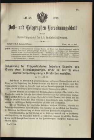 Post- und Telegraphen-Verordnungsblatt für das Verwaltungsgebiet des K.-K. Handelsministeriums 18950624 Seite: 1