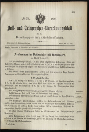 Post- und Telegraphen-Verordnungsblatt für das Verwaltungsgebiet des K.-K. Handelsministeriums 18950624 Seite: 5