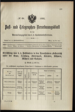 Post- und Telegraphen-Verordnungsblatt für das Verwaltungsgebiet des K.-K. Handelsministeriums 18950625 Seite: 1