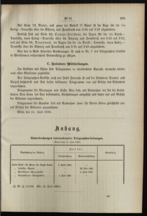 Post- und Telegraphen-Verordnungsblatt für das Verwaltungsgebiet des K.-K. Handelsministeriums 18950627 Seite: 5