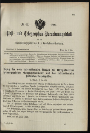 Post- und Telegraphen-Verordnungsblatt für das Verwaltungsgebiet des K.-K. Handelsministeriums 18950706 Seite: 1