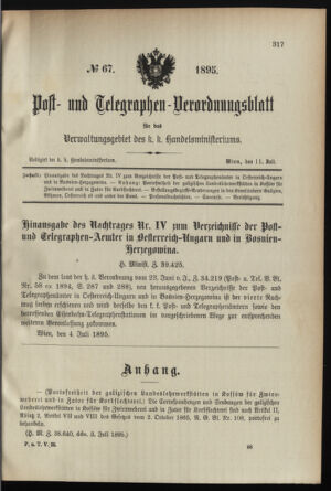 Post- und Telegraphen-Verordnungsblatt für das Verwaltungsgebiet des K.-K. Handelsministeriums 18950711 Seite: 1