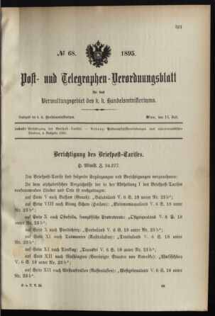 Post- und Telegraphen-Verordnungsblatt für das Verwaltungsgebiet des K.-K. Handelsministeriums 18950713 Seite: 1