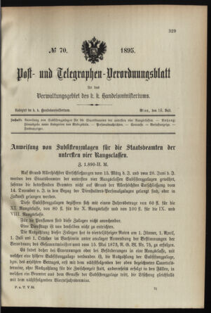 Post- und Telegraphen-Verordnungsblatt für das Verwaltungsgebiet des K.-K. Handelsministeriums 18950718 Seite: 1