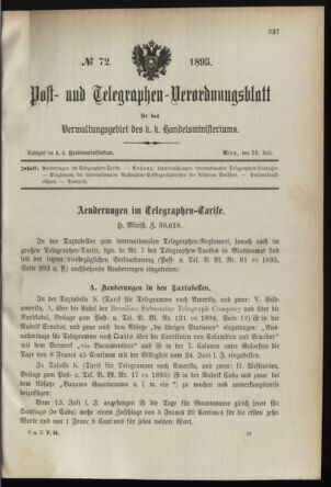 Post- und Telegraphen-Verordnungsblatt für das Verwaltungsgebiet des K.-K. Handelsministeriums 18950723 Seite: 1