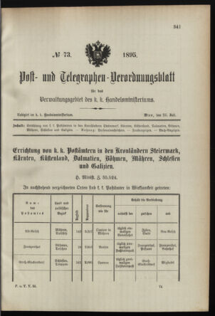 Post- und Telegraphen-Verordnungsblatt für das Verwaltungsgebiet des K.-K. Handelsministeriums 18950725 Seite: 1