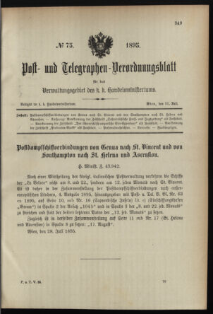 Post- und Telegraphen-Verordnungsblatt für das Verwaltungsgebiet des K.-K. Handelsministeriums 18950731 Seite: 1