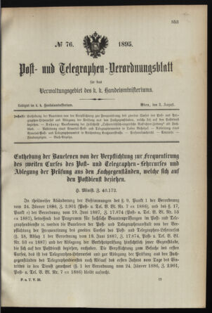 Post- und Telegraphen-Verordnungsblatt für das Verwaltungsgebiet des K.-K. Handelsministeriums 18950802 Seite: 1