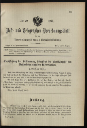 Post- und Telegraphen-Verordnungsblatt für das Verwaltungsgebiet des K.-K. Handelsministeriums 18950810 Seite: 1