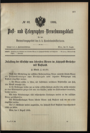 Post- und Telegraphen-Verordnungsblatt für das Verwaltungsgebiet des K.-K. Handelsministeriums 18950816 Seite: 1