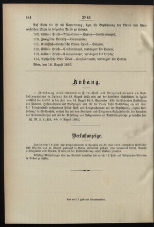 Post- und Telegraphen-Verordnungsblatt für das Verwaltungsgebiet des K.-K. Handelsministeriums 18950821 Seite: 4