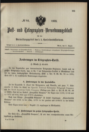 Post- und Telegraphen-Verordnungsblatt für das Verwaltungsgebiet des K.-K. Handelsministeriums 18950821 Seite: 5