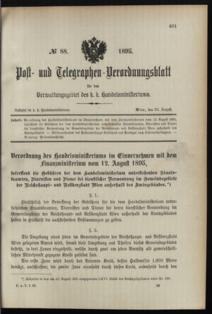 Post- und Telegraphen-Verordnungsblatt für das Verwaltungsgebiet des K.-K. Handelsministeriums 18950826 Seite: 1