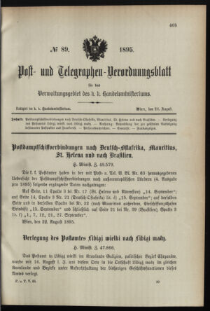 Post- und Telegraphen-Verordnungsblatt für das Verwaltungsgebiet des K.-K. Handelsministeriums 18950826 Seite: 5