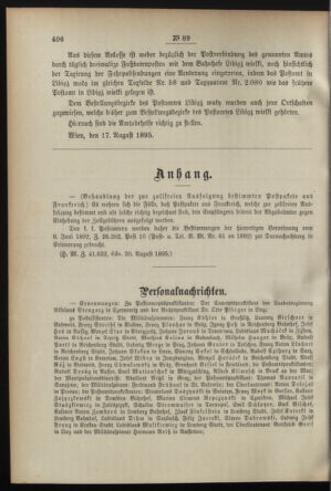 Post- und Telegraphen-Verordnungsblatt für das Verwaltungsgebiet des K.-K. Handelsministeriums 18950826 Seite: 6