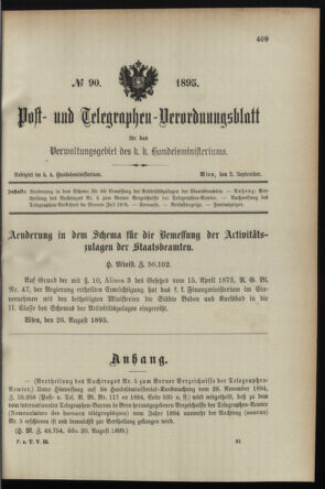 Post- und Telegraphen-Verordnungsblatt für das Verwaltungsgebiet des K.-K. Handelsministeriums 18950902 Seite: 1