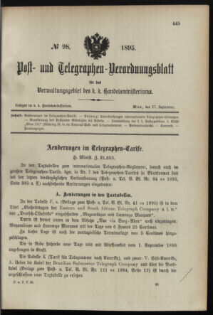 Post- und Telegraphen-Verordnungsblatt für das Verwaltungsgebiet des K.-K. Handelsministeriums 18950927 Seite: 13