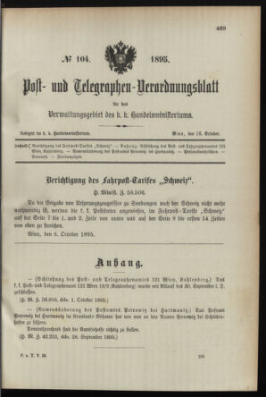 Post- und Telegraphen-Verordnungsblatt für das Verwaltungsgebiet des K.-K. Handelsministeriums 18951015 Seite: 1