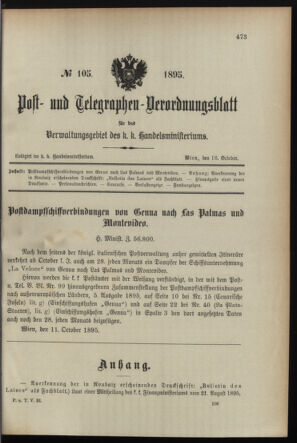 Post- und Telegraphen-Verordnungsblatt für das Verwaltungsgebiet des K.-K. Handelsministeriums 18951016 Seite: 1