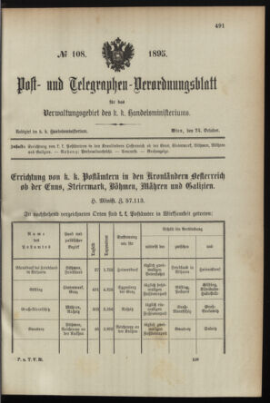 Post- und Telegraphen-Verordnungsblatt für das Verwaltungsgebiet des K.-K. Handelsministeriums 18951024 Seite: 1