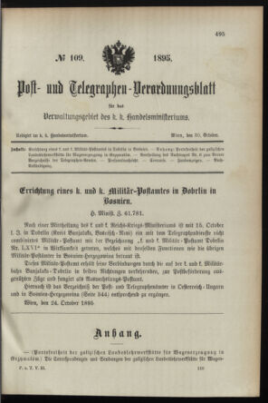 Post- und Telegraphen-Verordnungsblatt für das Verwaltungsgebiet des K.-K. Handelsministeriums 18951030 Seite: 1