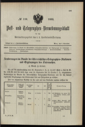 Post- und Telegraphen-Verordnungsblatt für das Verwaltungsgebiet des K.-K. Handelsministeriums 18951106 Seite: 1