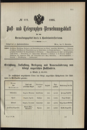 Post- und Telegraphen-Verordnungsblatt für das Verwaltungsgebiet des K.-K. Handelsministeriums 18951114 Seite: 1