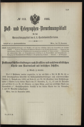 Post- und Telegraphen-Verordnungsblatt für das Verwaltungsgebiet des K.-K. Handelsministeriums 18951118 Seite: 1